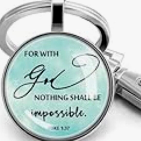 NWT Fumete Inspirational Bible Verse Aqua & Silver Keychain Luke 1:37 - Picture 1 of 12